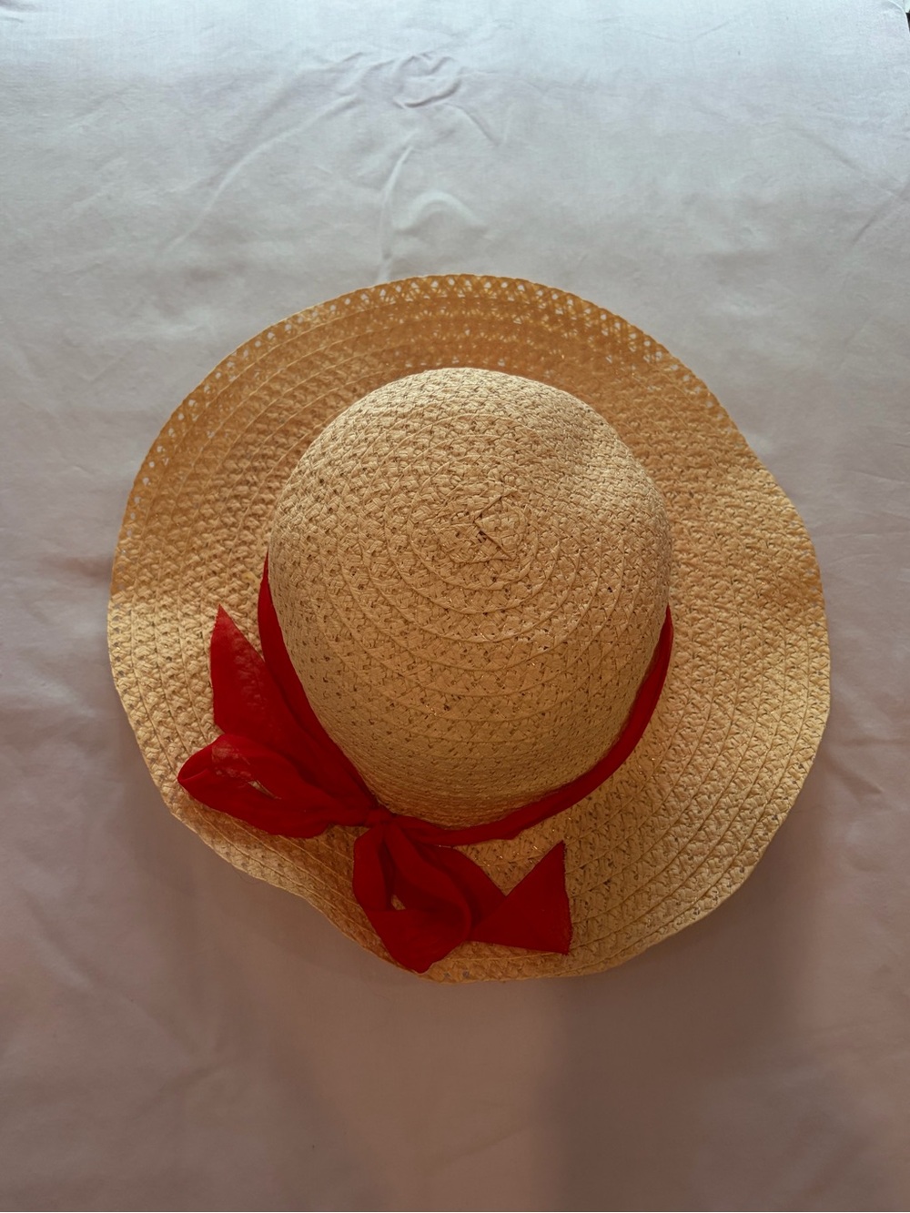 Straw Sun Hat with Red Ribbon
